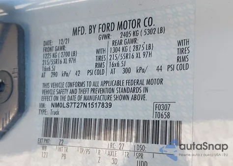 2022 Ford Transit Connect Xlt из США, поврежденный, VIN NM0LS7T27N1517839